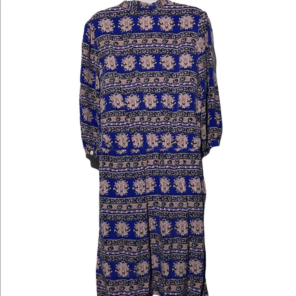 Sunner Womens Silk DressFlutter Sleeve V-Neck A-Line Button Purple Pocket Large - Picture 5 of 5